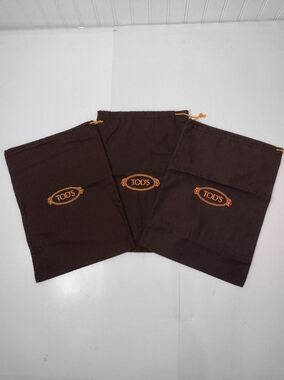TOD'S Brown Dust Bag Set with Orange Logo Drawstrings Set Of 3